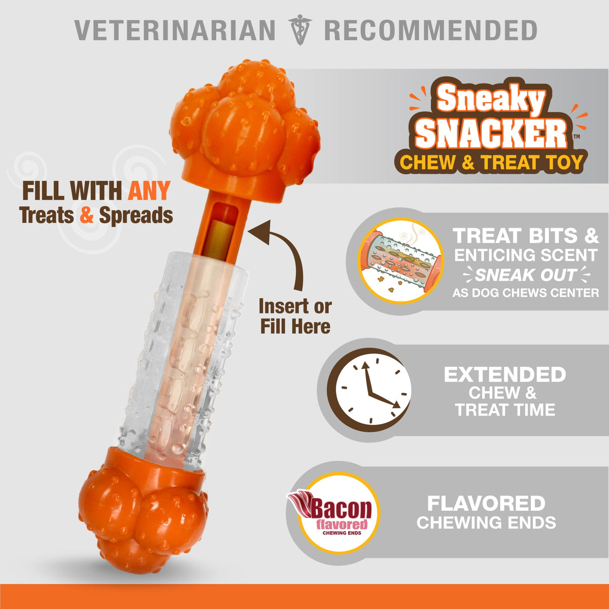 Nylabone Sneaky Snacker Dog Treat Toy Bacon Orange Large (1 Count)