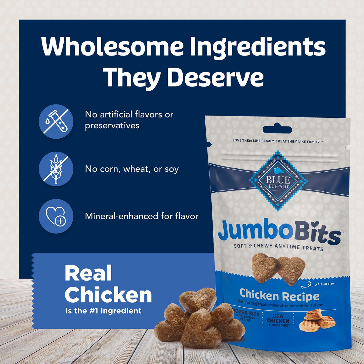 Blue Buffalo Jumbo Bits Chicken Recipe, Soft & Chewy Natural Dog Treats, 11 oz. Bag