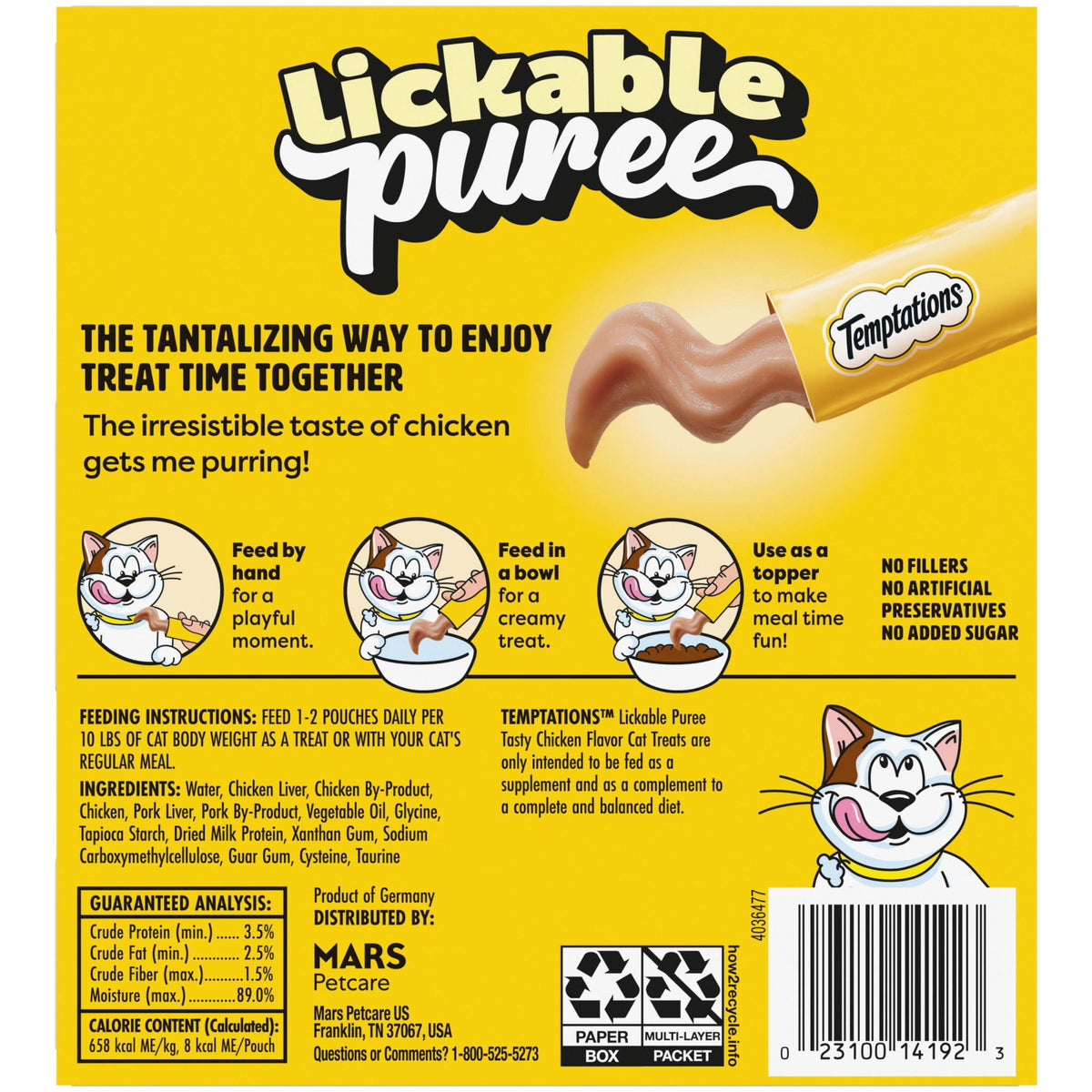 Temptations Creamy Puree With Chicken Squeezable Lickable Wet Treats For Cats, 0.42 Oz (16 Pack)