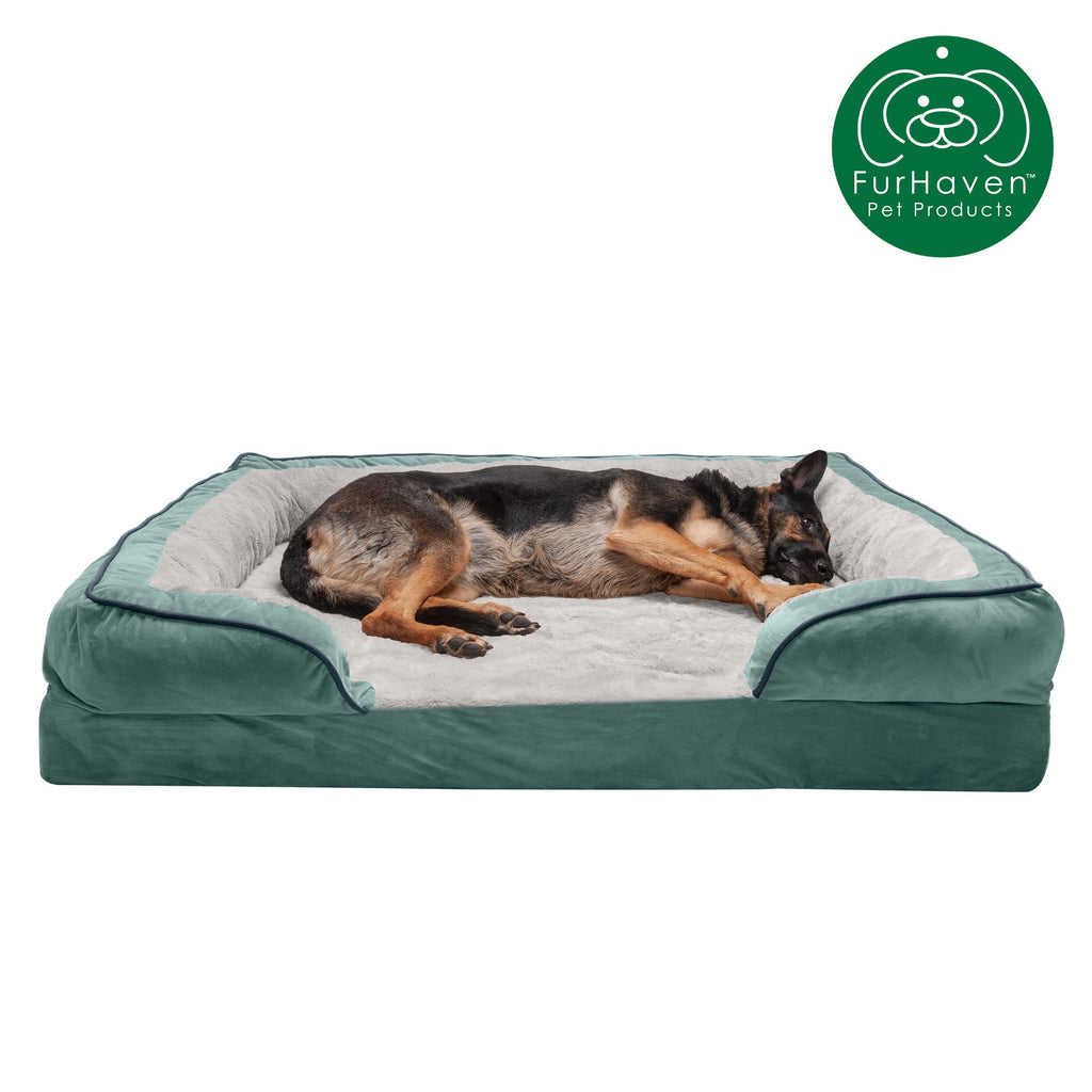 FurHaven Pet Products Velvet Waves Perfect Comfort Cooling Gel Top Sofa-Style Pet Bed for Dogs & Cats - Brownstone, Medium