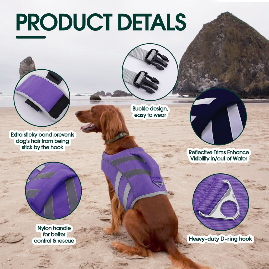 Kuoser Dog Life Jacket with Reflective Stripes, Adjustable Dog Life Vest, Red, M