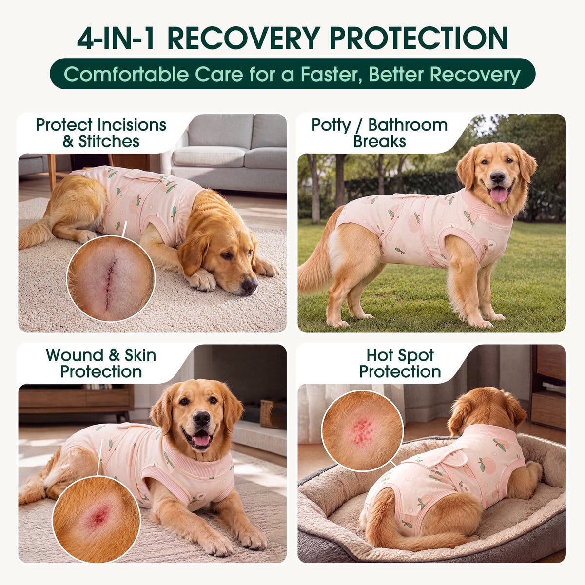 Kuoser Dog Surgical Recovery Suit Dog Cat Onesie after Surgery,Pink,L