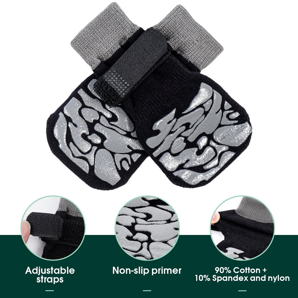 Kuoser Non-Slip Dog Socks for Hardwood Floors & Hot Pavement, Adjustable Pet Socks to Stop Licking and Slipping, Black, M