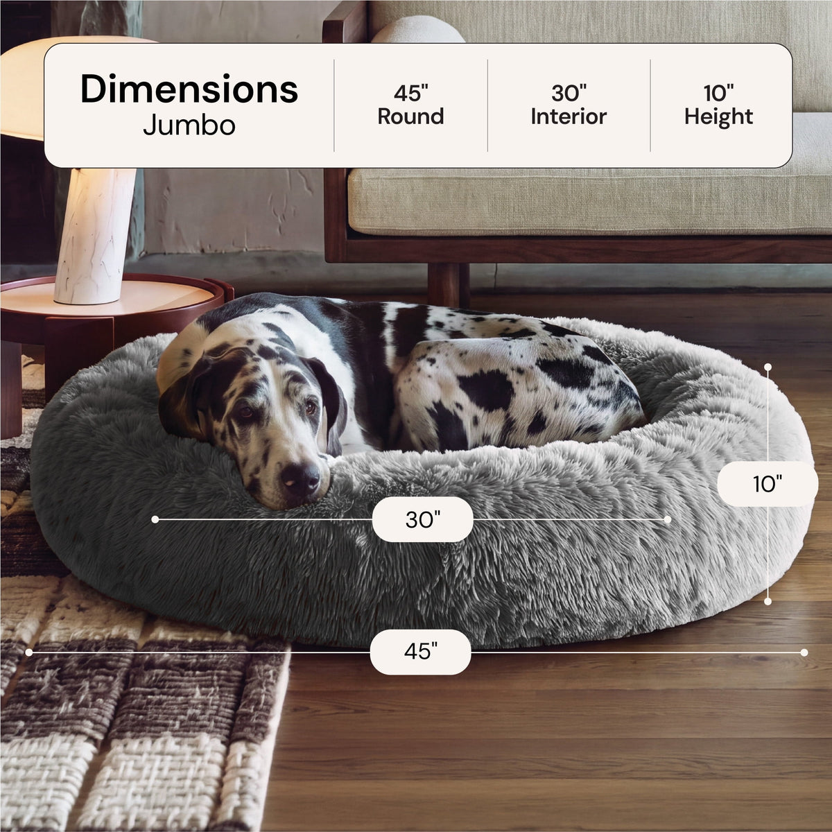 XL 45" Calming Cuddler Long Fur Donut Bed-Mist Gray