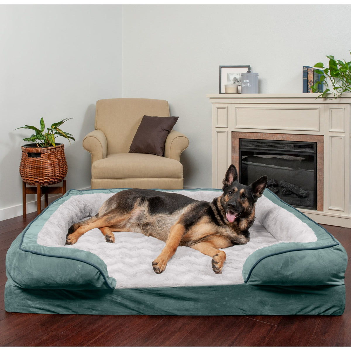 FurHaven Pet Products Velvet Waves Perfect Comfort Cooling Gel Top Sofa-Style Pet Bed for Dogs & Cats - Brownstone, Medium