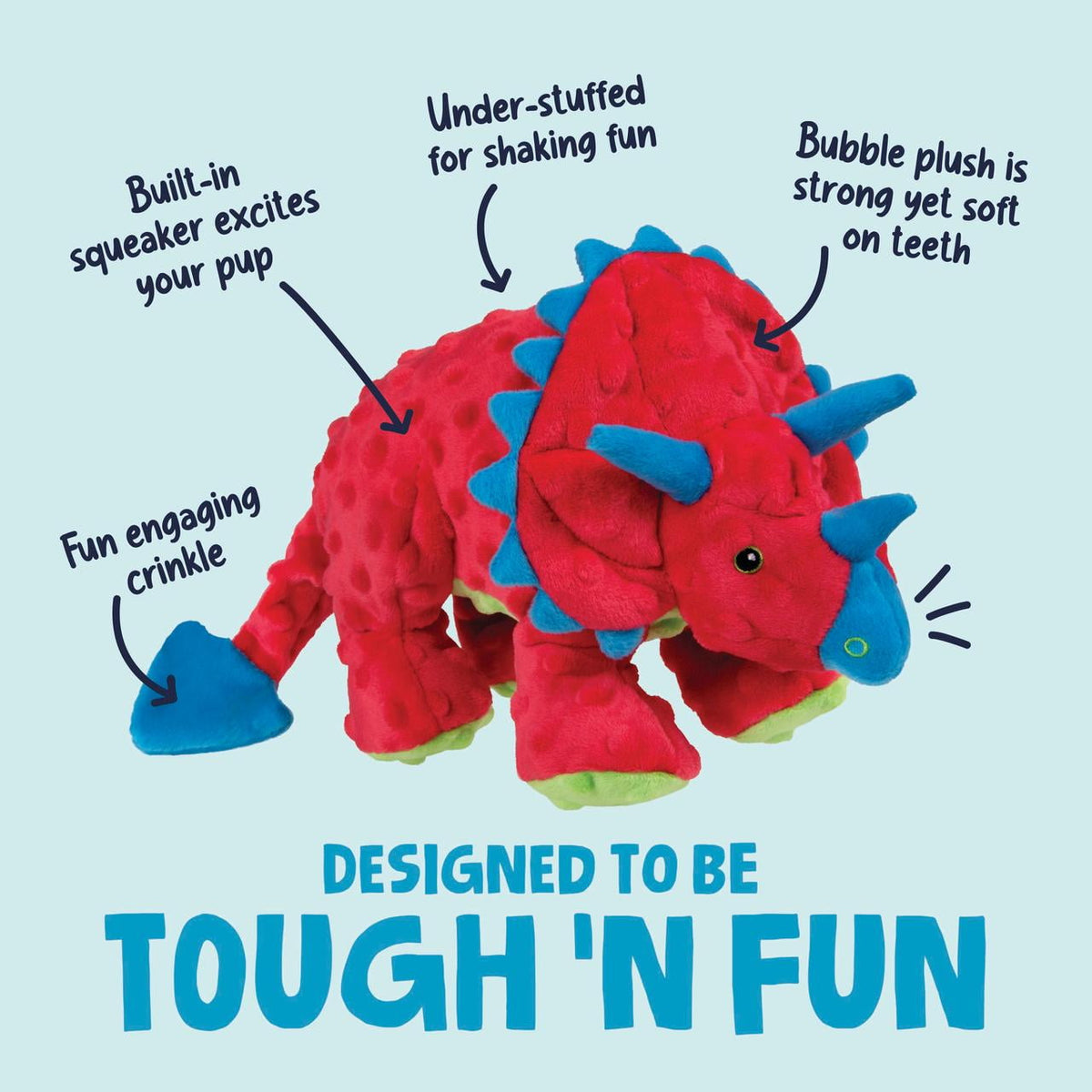 goDog Dino Frills Squeaky Plush Toy for Dogs with Chew Guard Technology for Stronger & Longer Play, Soft & Durable with Built-In Squeaker, Red, Large