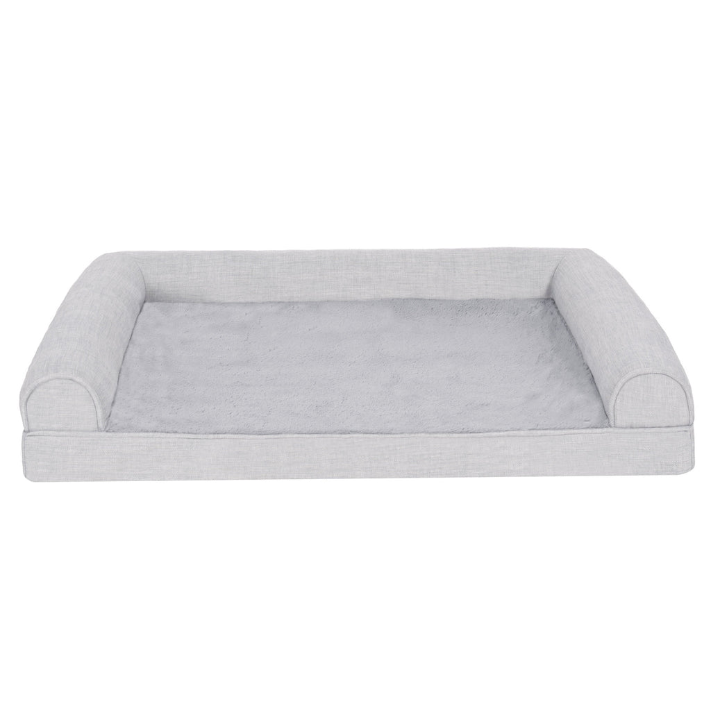 FurHaven Pet Products Plush & Performance Linen Orthopedic Sofa Pet Bed for Dogs & Cats - Mist Gray, Large
