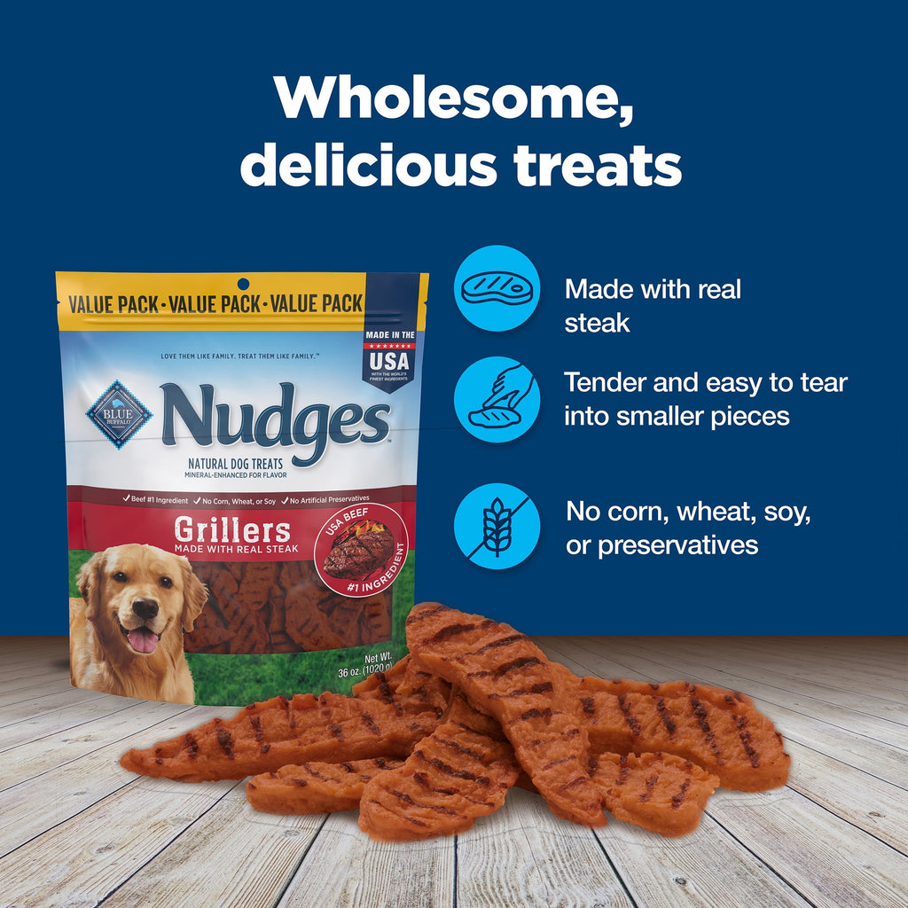 Blue Buffalo Nudges Grillers, Natural Dog Treats, Steak, 12oz Bag