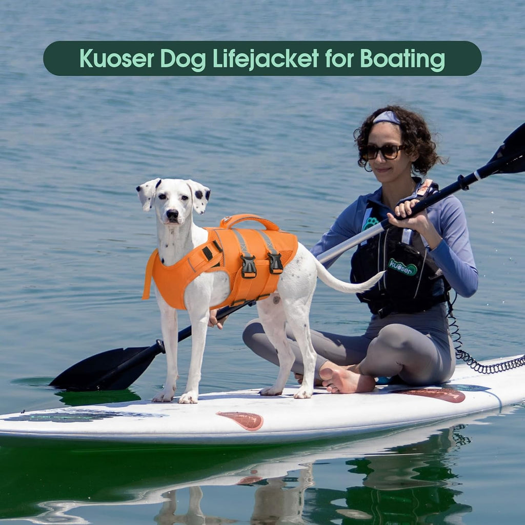 Kuoser Dog Life Jacket, High Flotation Dog Life Vest for Swimming Boating, Red, S
