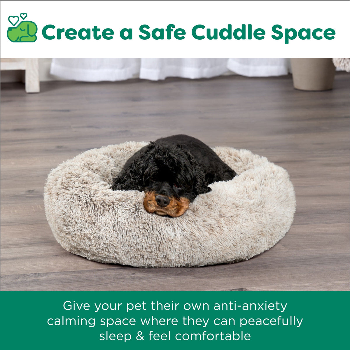 Furhaven 23" Round Calming Donut Dog Bed with Washable & Removable Cover & Bolster - Shaggy Plush Long Faux Fur Ball Bed - Taupe, For Dogs Up to 20 lbs, Small