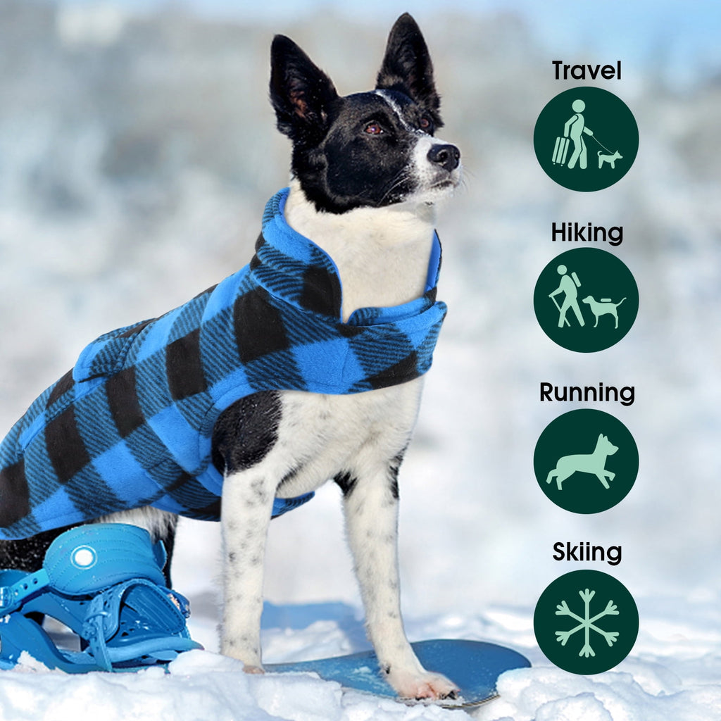 Kuoser British Style Plaid Dog Winter Coat, Windproof Cozy Cold Weather Jacket for Dogs, Blue, M