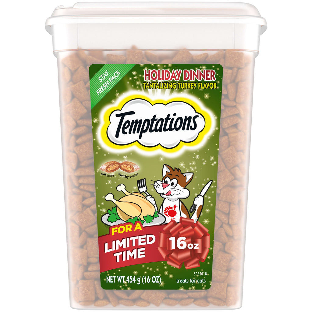 Temptations Classic Crunchy Treats Holiday Dinner Turkey Flavor Cat Treats 16 oz. Tub