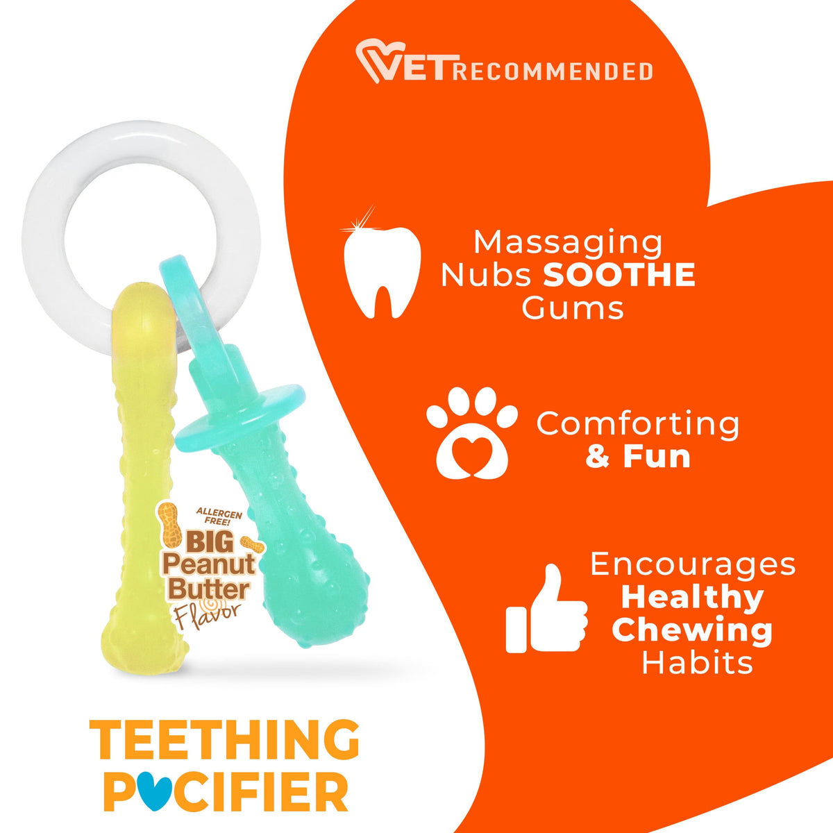 Nylabone Puppy Chew Pacifier Dog Toy, Dog Chew Toy, Peanut Butter Flavor, Small, 1 Count