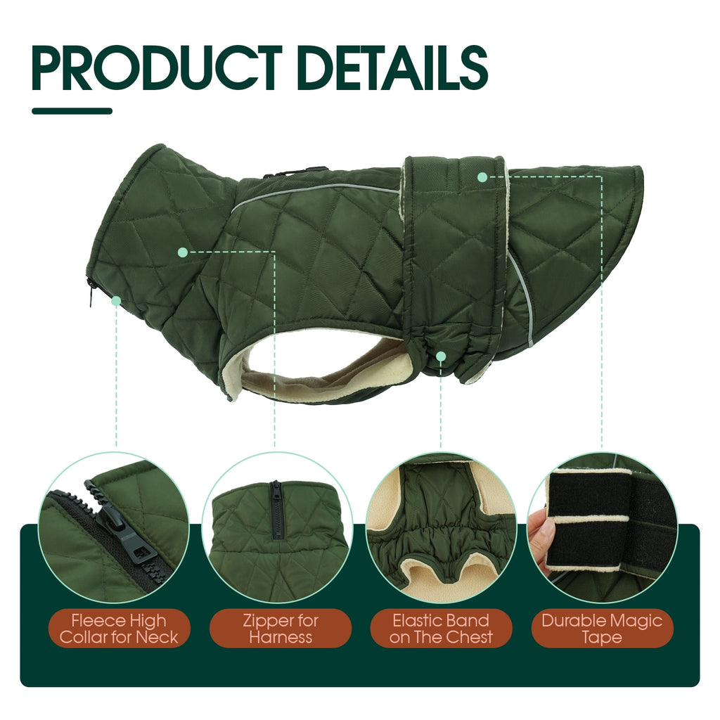 Kuoser Dog Coat Warm Dog Winter Jacket for Small Medium Large Dogs, Green, M