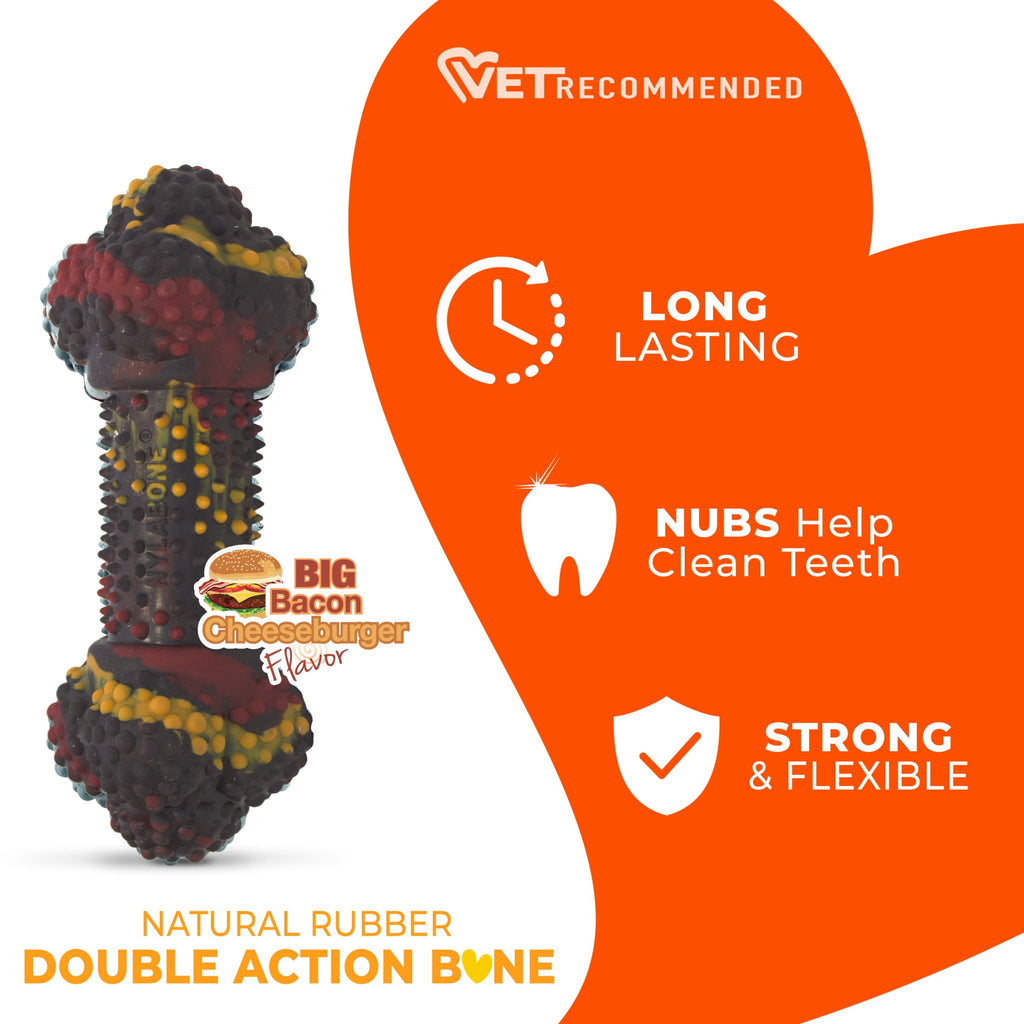 Nylabone Strong Chew Double Action Bone Dog Toy, Rubber Dog Chew Toy, Bacon Cheeseburger Flavor, Small, 1 Count