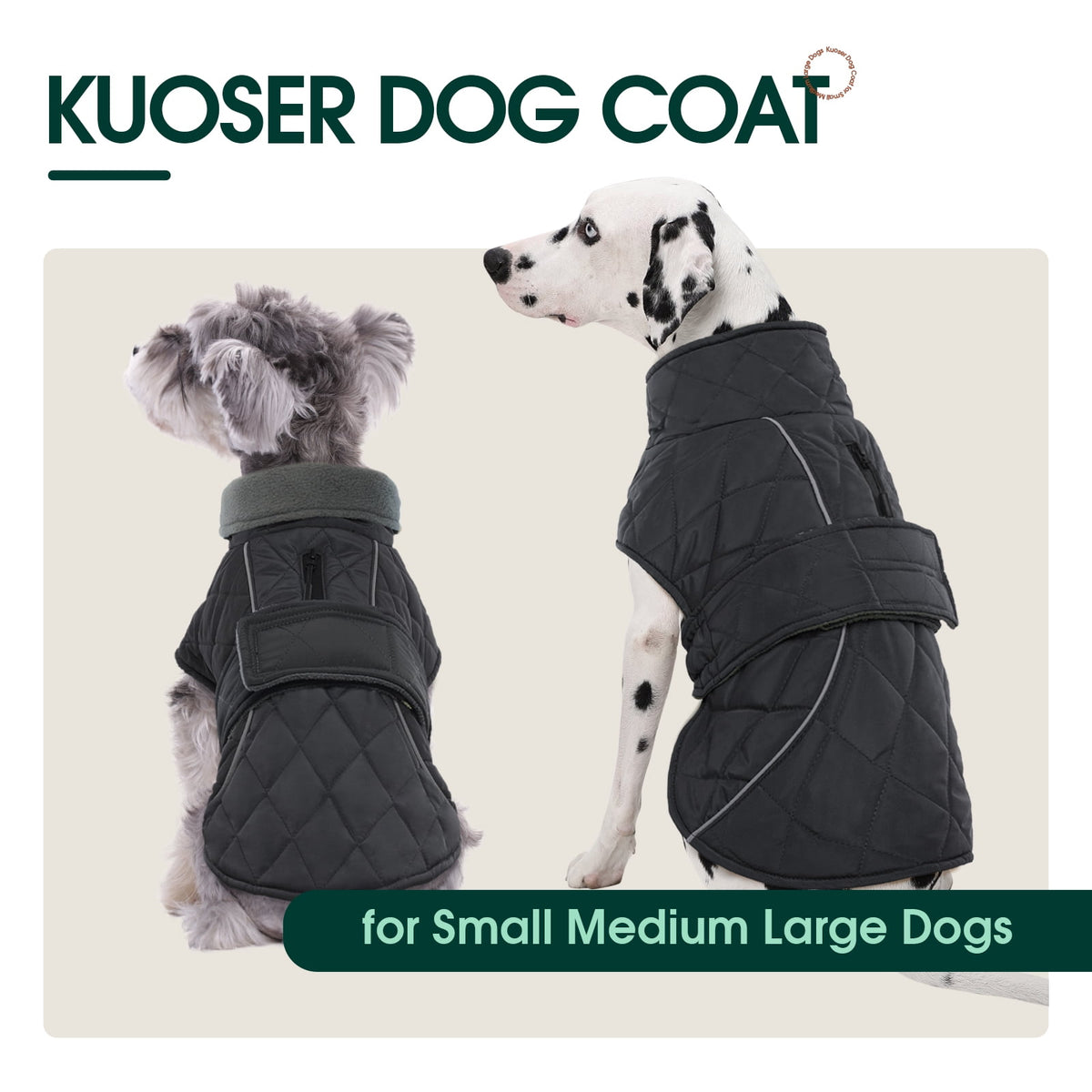 Kuoser Dog Coat Warm Dog Winter Jacket for Small Medium Large Dogs, Green, M