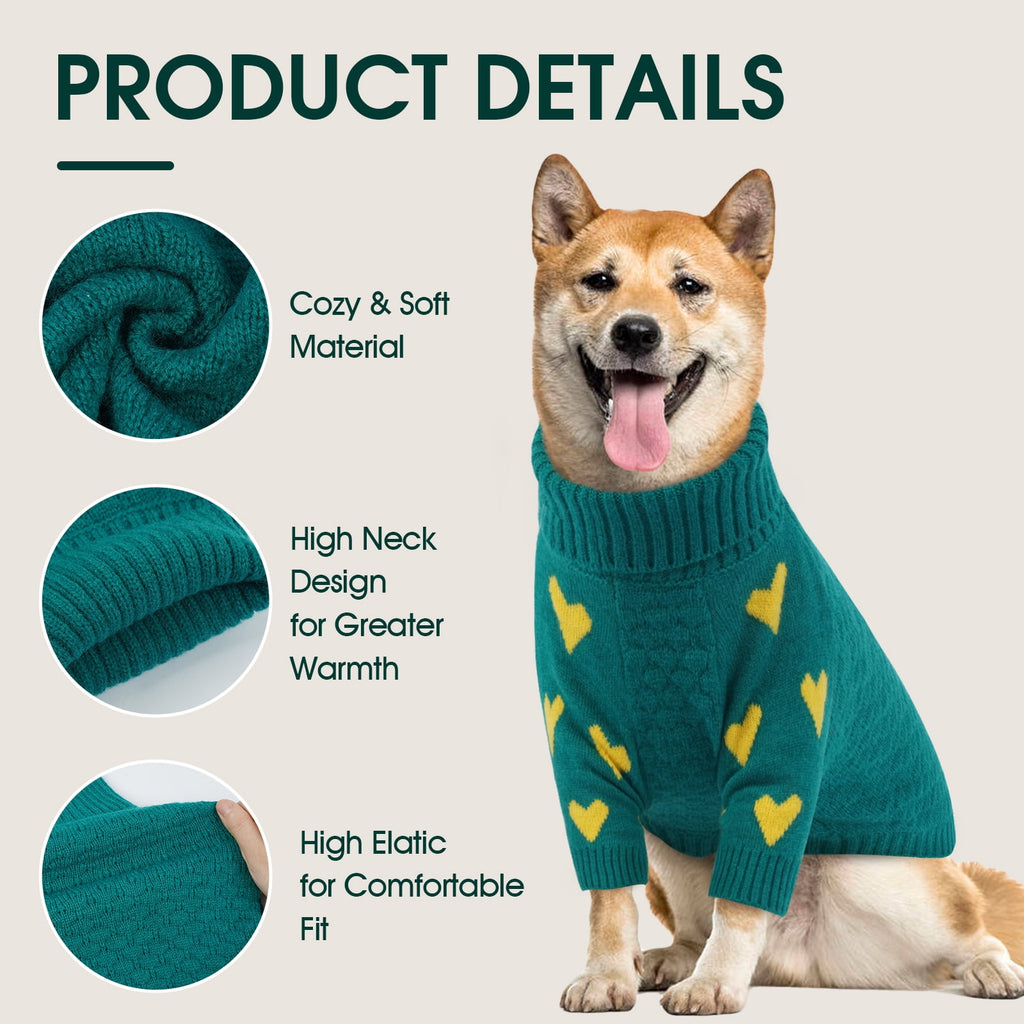 Kuoser Dog Sweater, Turtleneck Pet Sweatshirt, Thick Doggy Winter Clothes for Fall Xmas, Red, M