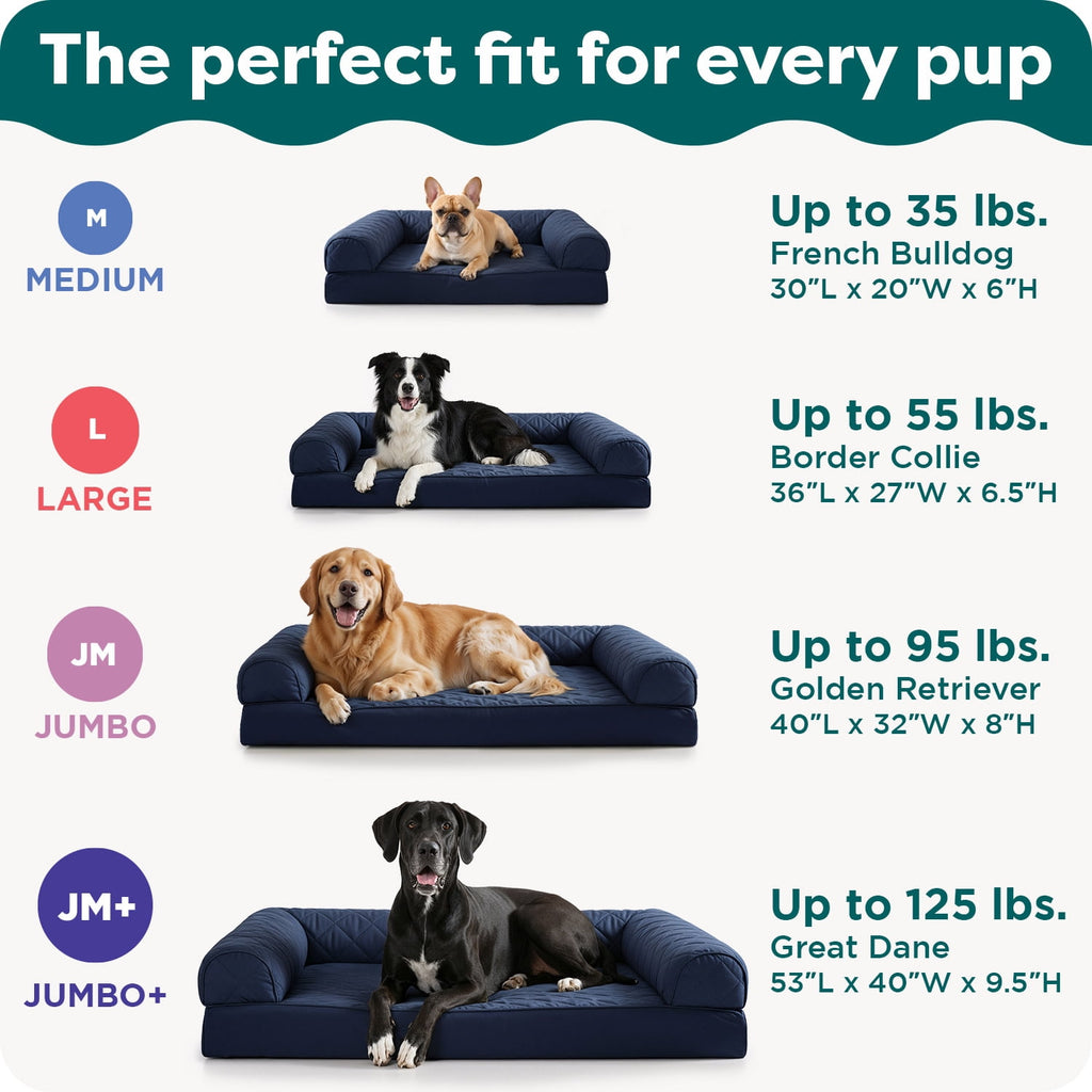 FurHaven Classic Sofa Orthopedic Dog Bed For Large Dogs, Solid Orthopedic Foam Slab for Joint Support, Removable Washable Cover, Jumbo Plus/XXL, Quilted Sofa, Ensign Blue