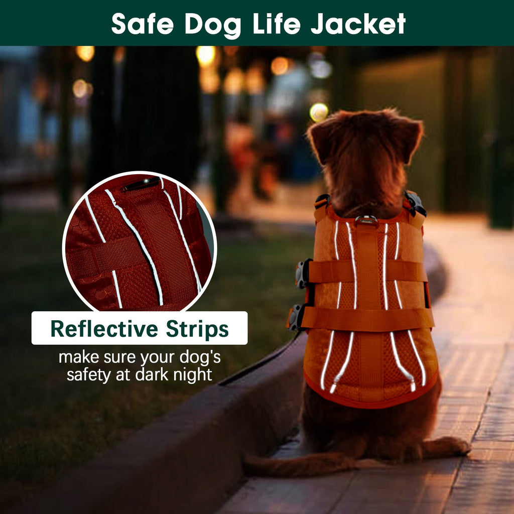 Kuoser Dog Life Jacket, Reflective and Adjustable Dog Life Vest for Small Medium Large Dogs Red, S