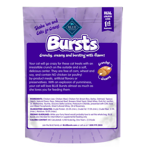 Blue Buffalo Bursts Crunchy & Creamy Cat Dry Treats, Great for Training, Liver & Beef, 5-oz. Bag