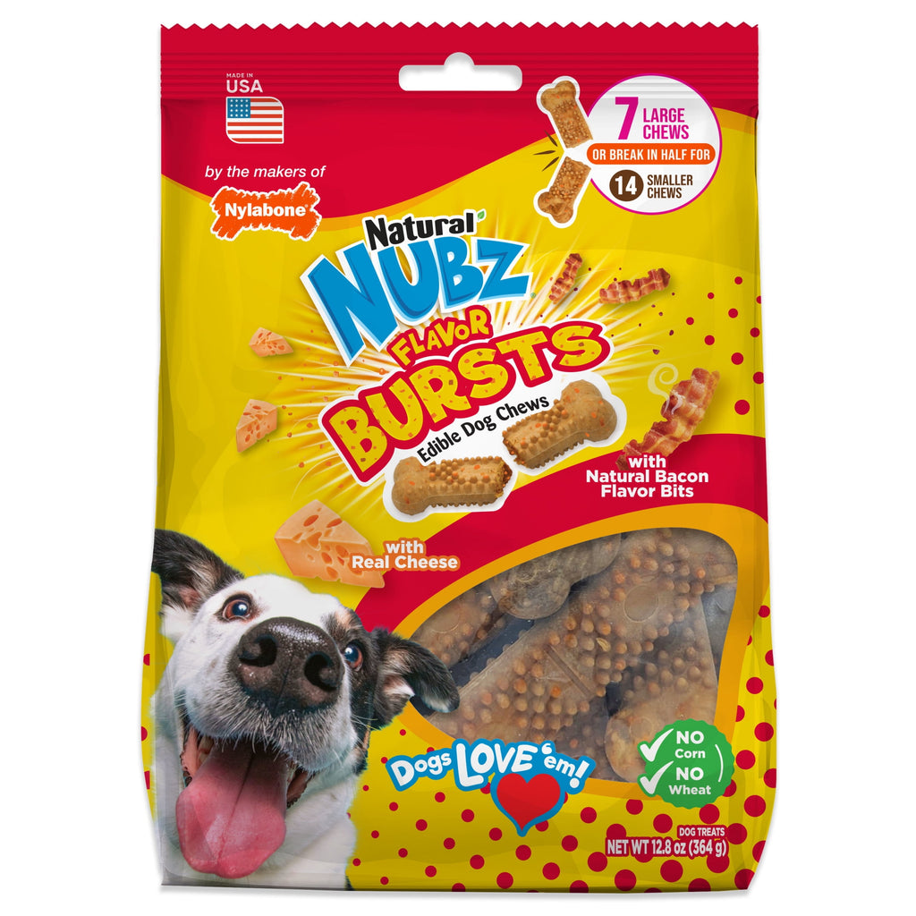 Nylabone Nubz Flavor Bursts Natural Dog Treats for Large Dogs, Bacon & Cheese Flavor Dog Bones, Large - 30+ lbs., 7 Count