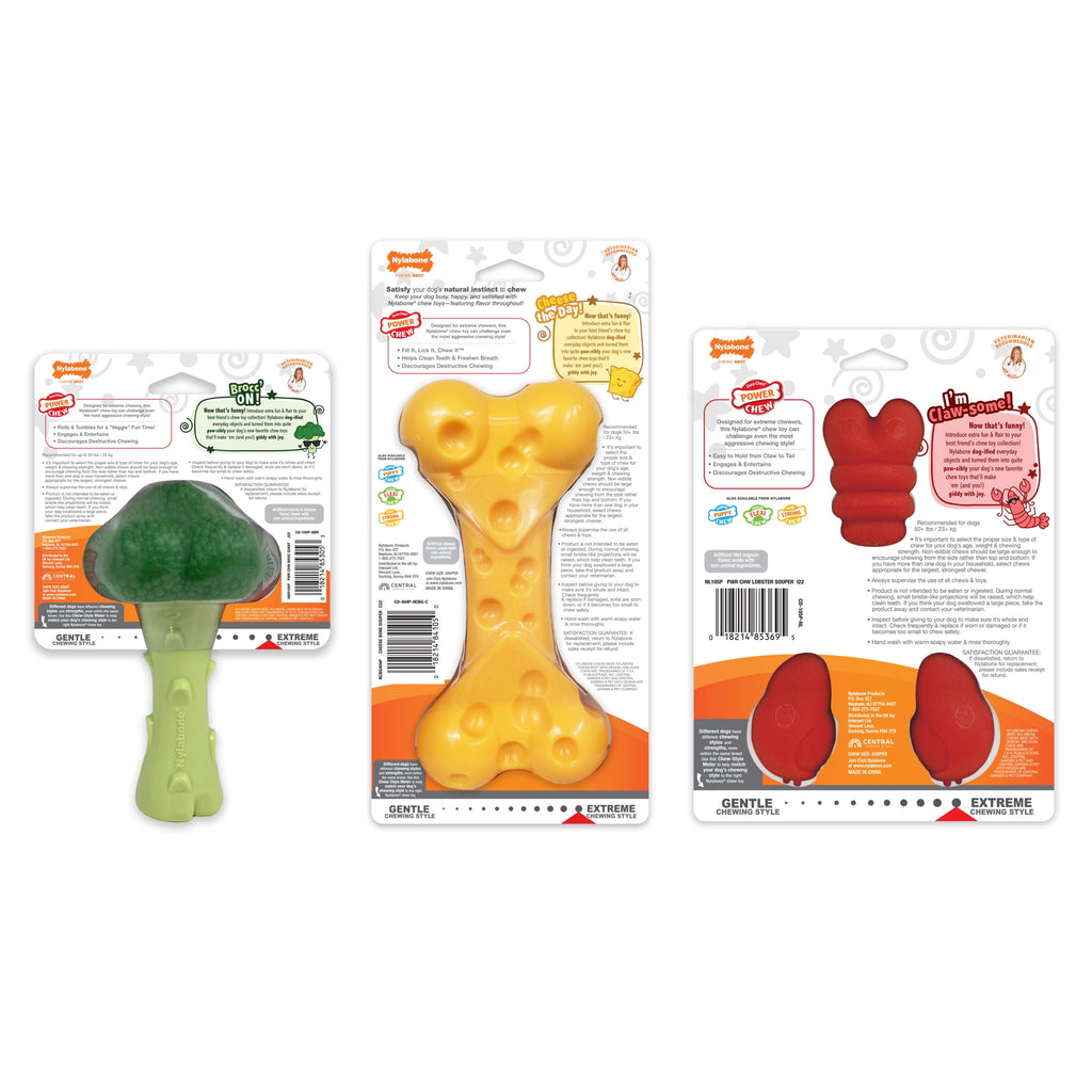 Nylabone Power Chew Toy Bundle, Cute Dog Toys for Aggressive Chewers, Filet Mignon, Cheese, and Bacon Flavors, Small Dogs - Up to 25 lbs, 3 Pack