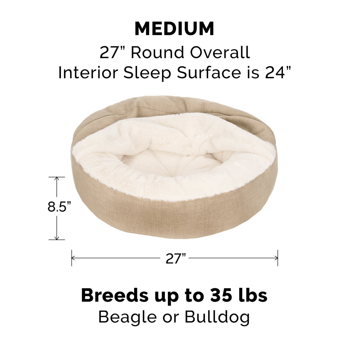FurHaven Plush & Performance Linen Hooded Donut Pet Bed for Dogs & Cats - Mist Gray, Small - 24"