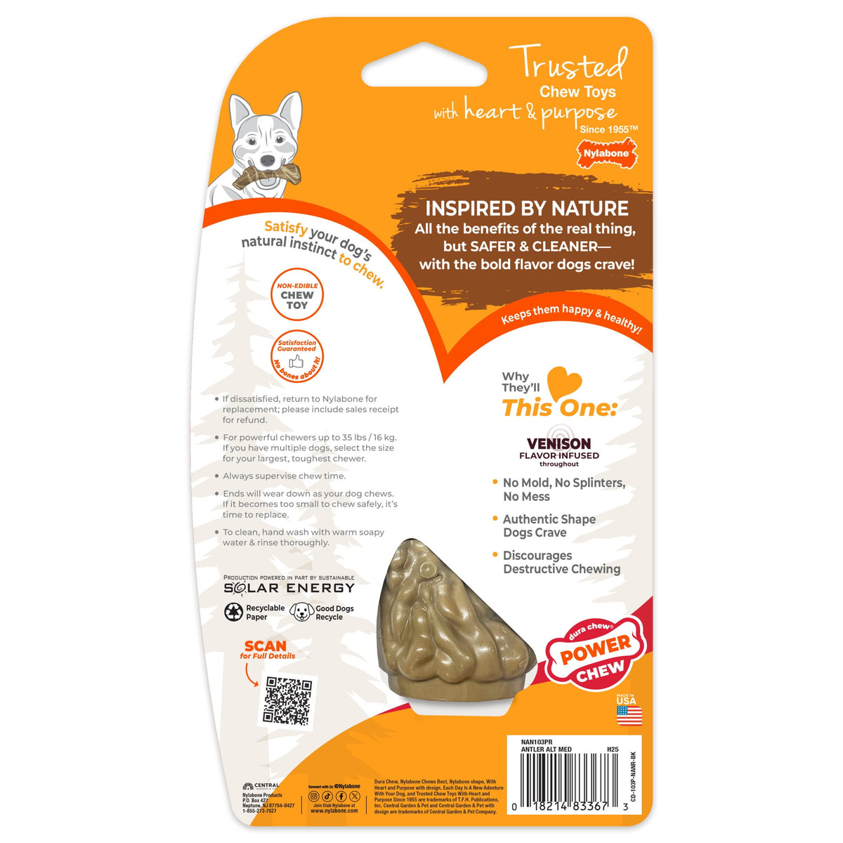 Nylabone Power Chew Antler Alternative Dog Chew Toy Venison Medium (1 Count)