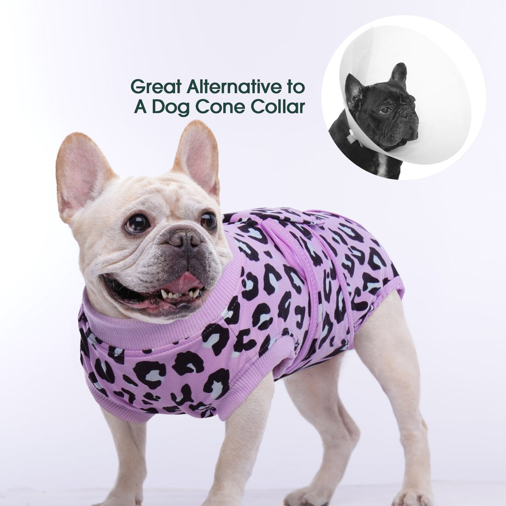 Kuoser Dog Recovery Suit after Surgery, Professional Surgical Onesie for Male Female Dogs, Soft Pet Surgery Suit for Abdominal Wounds Skin Disease, Purple Leopard, XL