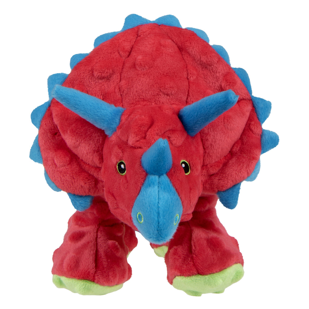 goDog Dino Frills Squeaky Plush Toy for Dogs with Chew Guard Technology for Stronger & Longer Play, Soft & Durable with Built-In Squeaker, Red, Large