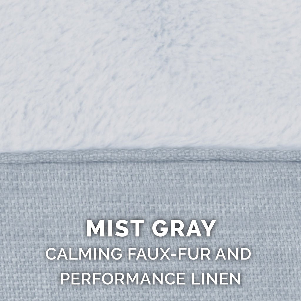 FurHaven Plush & Performance Linen Hooded Donut Pet Bed for Dogs & Cats - Mist Gray, Small - 24"