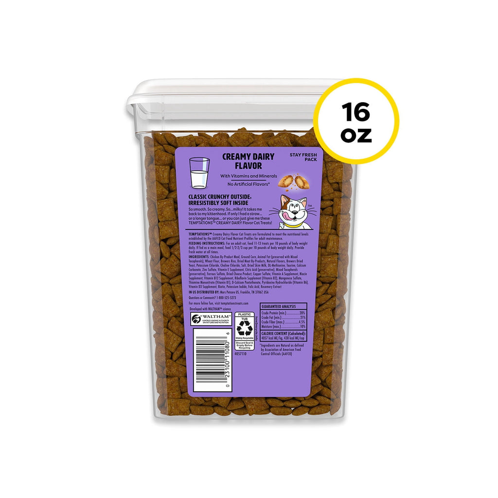 Temptations Classic Creamy Dairy Flavor Crunchy And Soft Treats For Cats, 16 Oz Tub