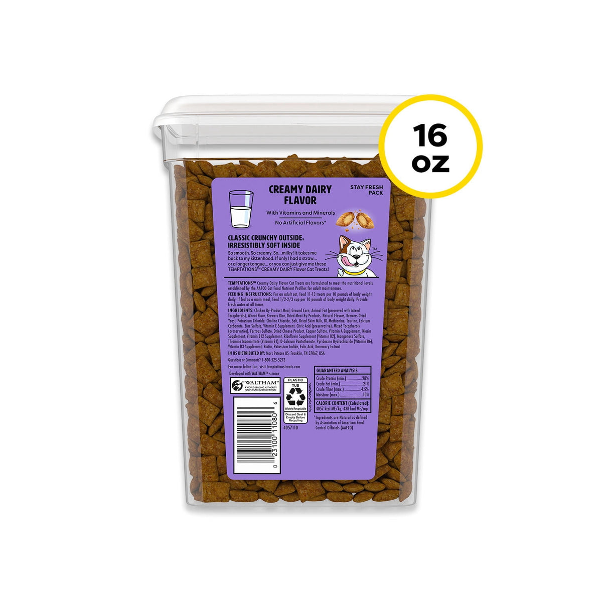 Temptations Classic Creamy Dairy Flavor Crunchy And Soft Treats For Cats, 16 Oz Tub