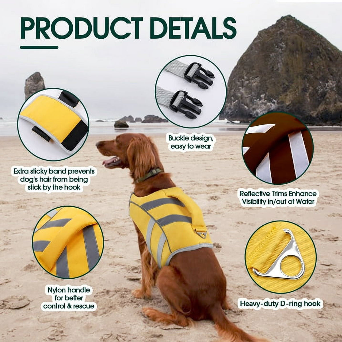 Kuoser Dog Life Jacket with Reflective Stripes, Adjustable Dog Life Vest, Red, M
