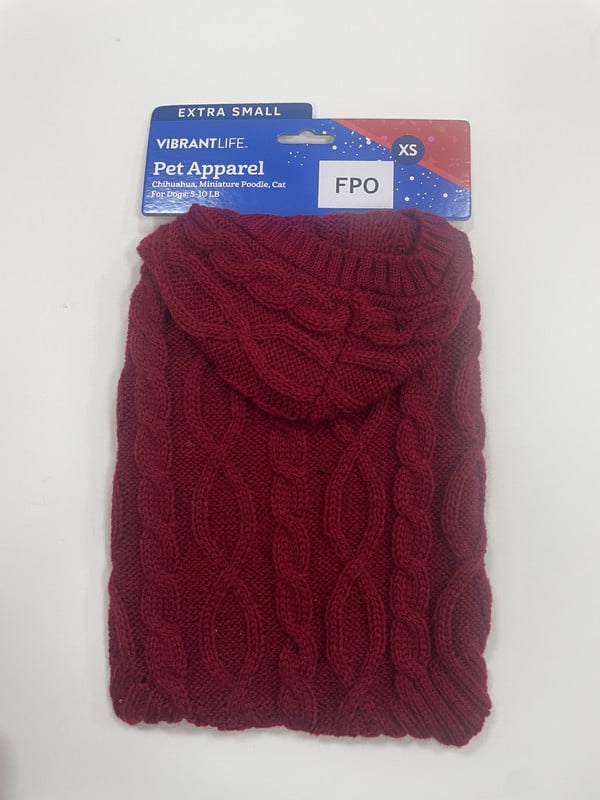 Vibrant Life Holiday Cable Knit Sweater for Dogs and Cats, Red, XS
