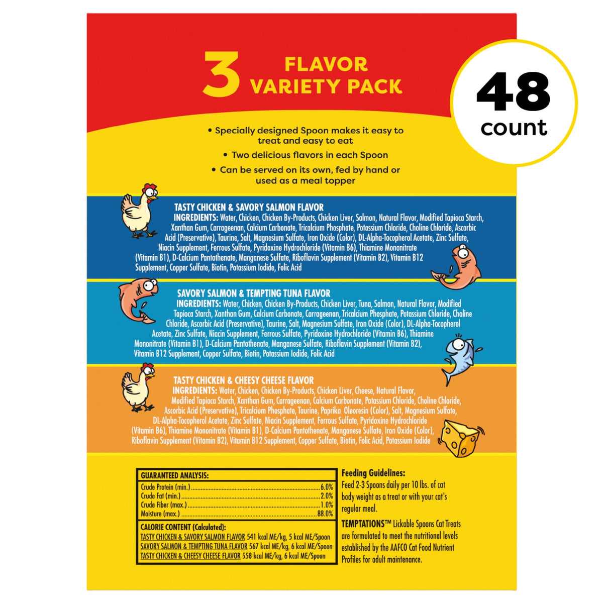 Temptations Lickable Spoons Adult Wet Cat Treat Variety Pack, 10 Grams, 72 Count