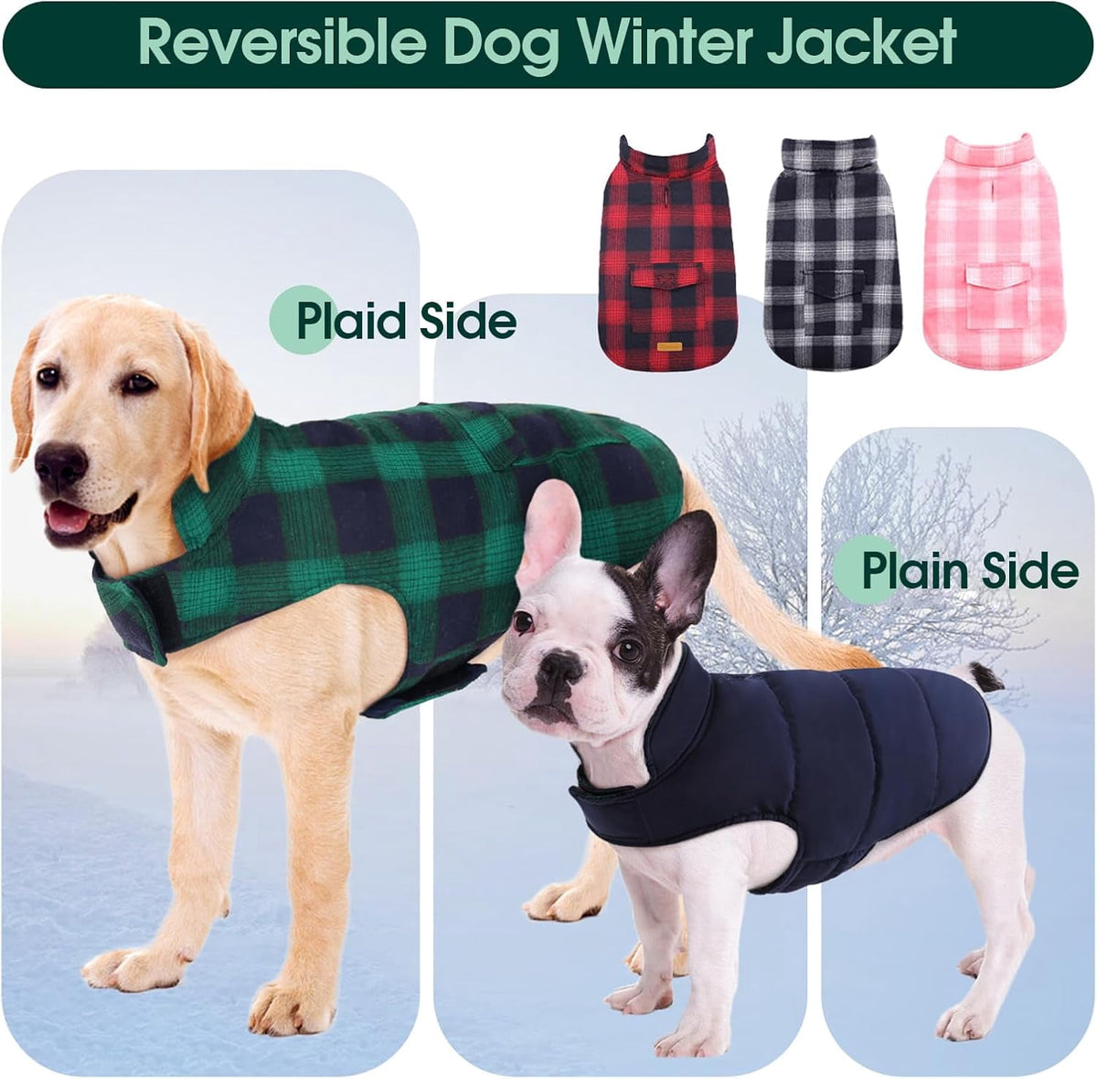 Kuoser Dog Winter Coat, Cozy Fleece Lining Dog Jacket Windproof Waterproof Pet Clothes with Pocket, Red, M