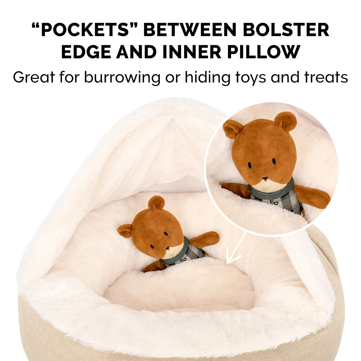 FurHaven Plush & Performance Linen Hooded Donut Pet Bed for Dogs & Cats - Mist Gray, Small - 24"