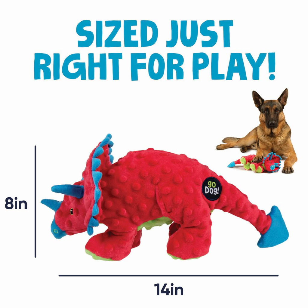 goDog Dino Frills Squeaky Plush Toy for Dogs with Chew Guard Technology for Stronger & Longer Play, Soft & Durable with Built-In Squeaker, Red, Large