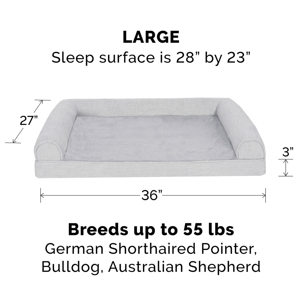 FurHaven Pet Products Plush & Performance Linen Orthopedic Sofa Pet Bed for Dogs & Cats - Mist Gray, Large