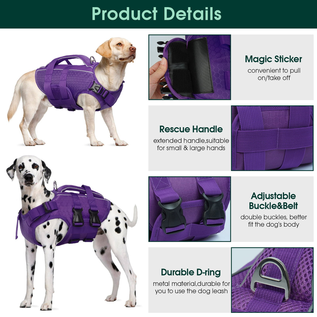 Kuoser Dog Life Jacket, Reflective and Adjustable Dog Life Vest for Small Medium Large Dogs Red, S
