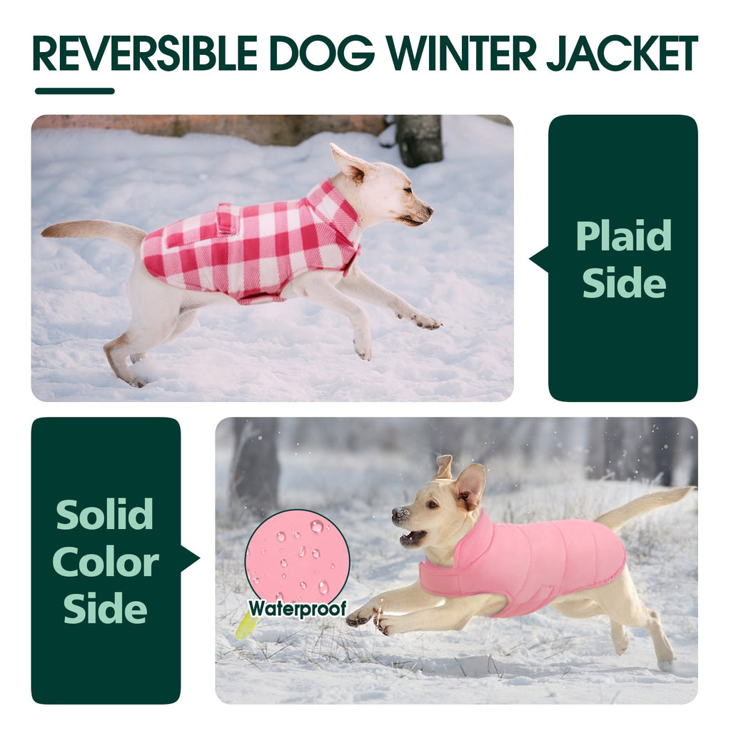 Kuoser British Style Plaid Dog Winter Coat, Windproof Cozy Cold Weather Jacket for Dogs, Blue, M