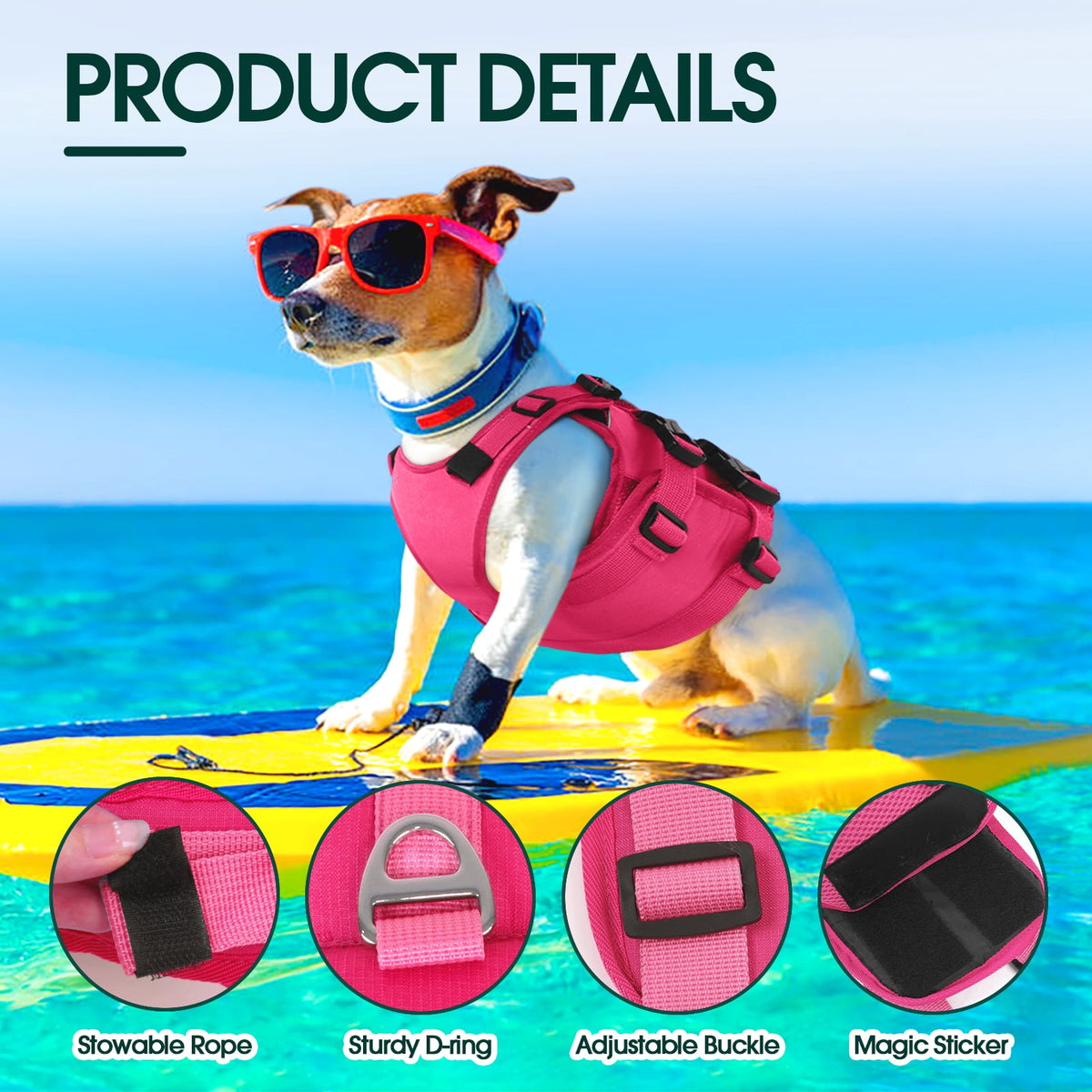 Kuoser Dog Life Jacket, High Flotation Dog Life Vest for Swimming Boating, Red, S