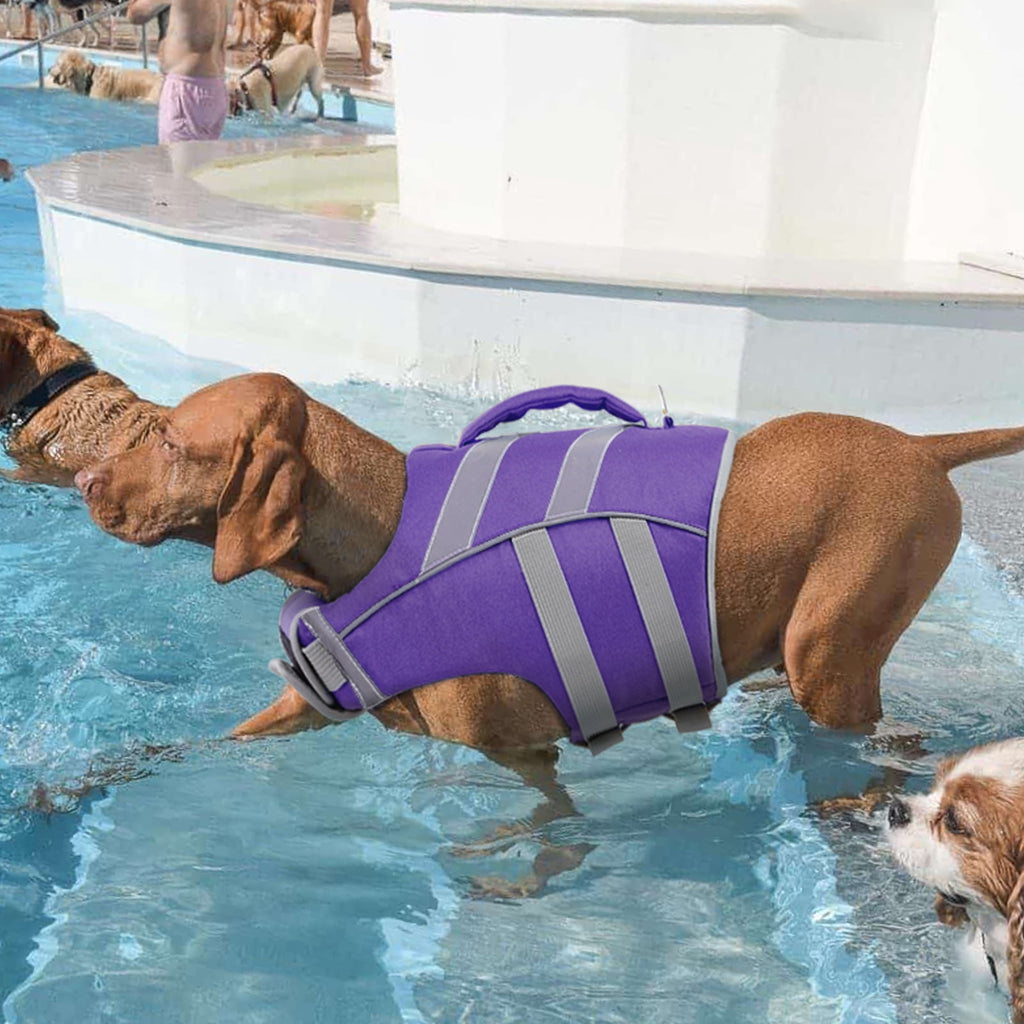 Kuoser Dog Life Jacket with Reflective Stripes, Adjustable Dog Life Vest, Red, M