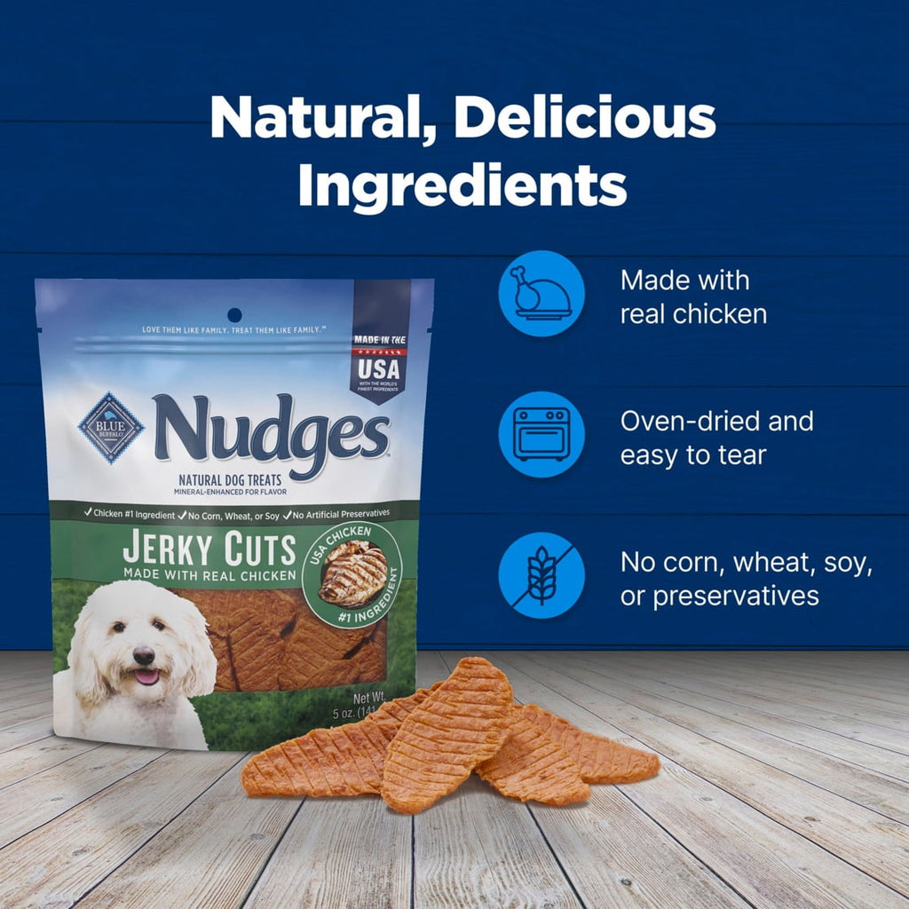 Blue Buffalo Nudges Jerky Cuts Dog Treats, Made in the USA with Natural Ingredients, Chicken, 5-oz. Bag
