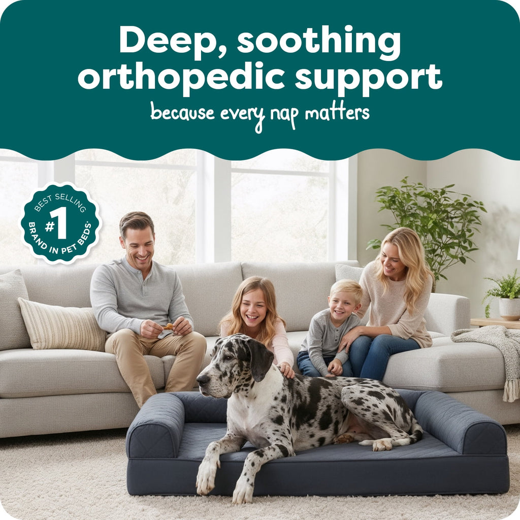FurHaven Classic Sofa Orthopedic Dog Bed For Large Dogs, Solid Orthopedic Foam Slab for Joint Support, Removable Washable Cover, Jumbo Plus/XXL, Quilted Sofa, Ensign Blue