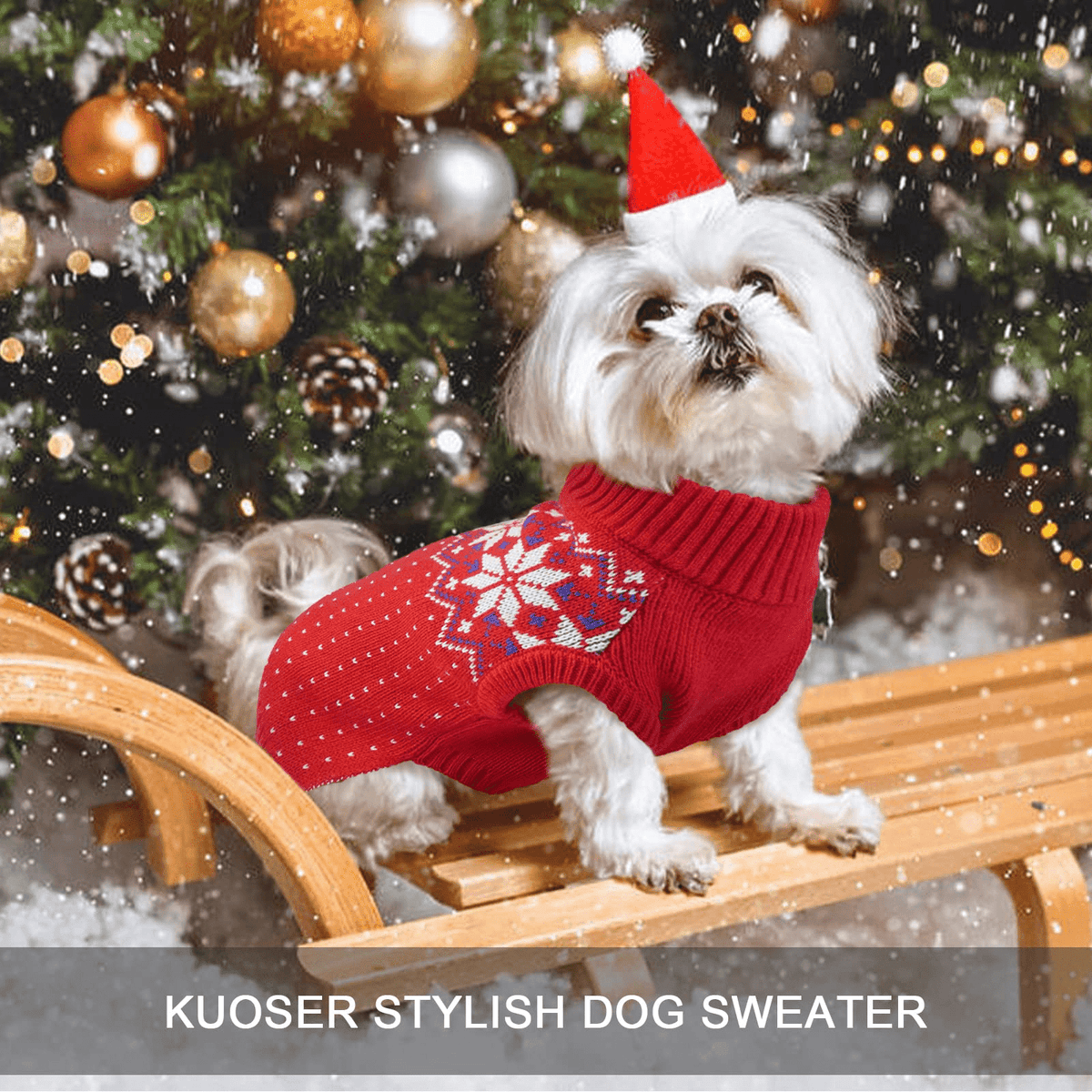 Kuoser Dog Cat Sweater, Holiday Christmas Snowflake Pet Warm Knitwear, Green, M