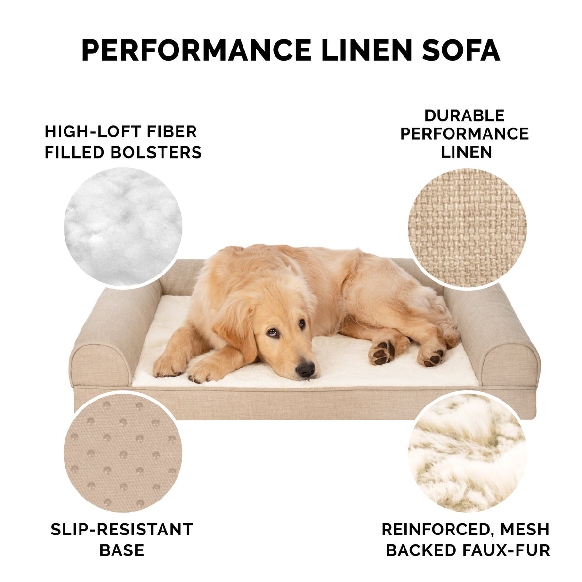 FurHaven Pet Products Plush & Performance Linen Orthopedic Sofa Pet Bed for Dogs & Cats - Mist Gray, Large