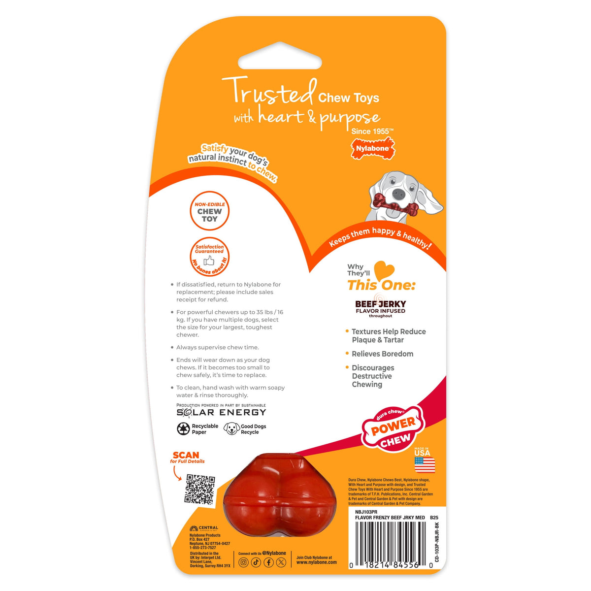 Nylabone Power Chew Textured Bone Dog Toy, Dog Chew Toy, Beef Jerky Flavor, Medium, 1 Count