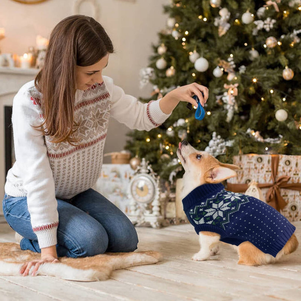 Kuoser Dog Cat Sweater, Holiday Christmas Snowflake Pet Warm Knitwear, Green, M